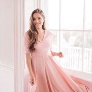 Gal Meets Glam Edith City Crepe Fit & Flate MIDI Dress (Size 8)